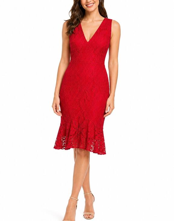 Maggy London Dresses & Skirts - Maggy London Red Lace Sleeveless V Neck Cocktail Dress Size 2 Midi